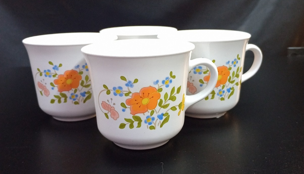 Set Of 4 Corning Ware Corelle Wild Flower Pattern Coffee Mugs Tea Cups Floral